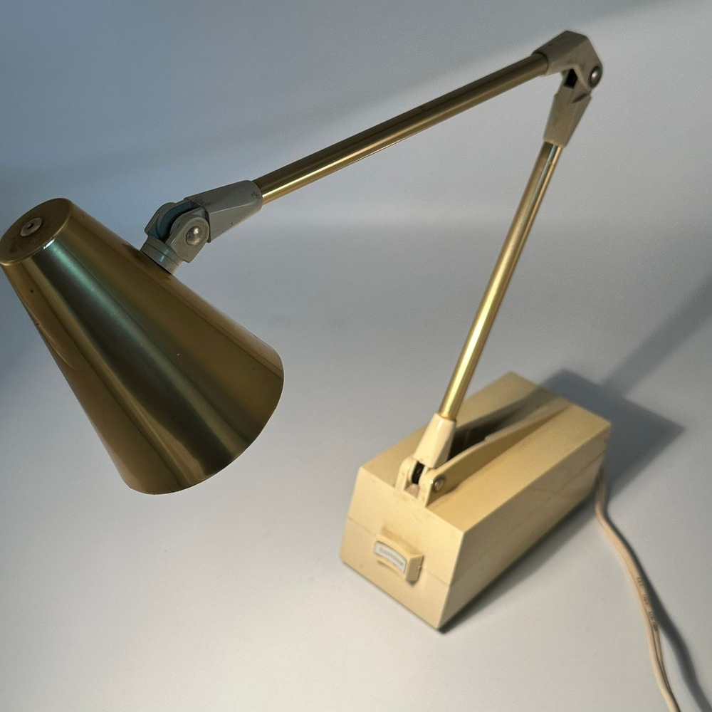 Tensor Desk Lamp Vintage Gold Cream MCM Adjustable Portable Task Light 1960s